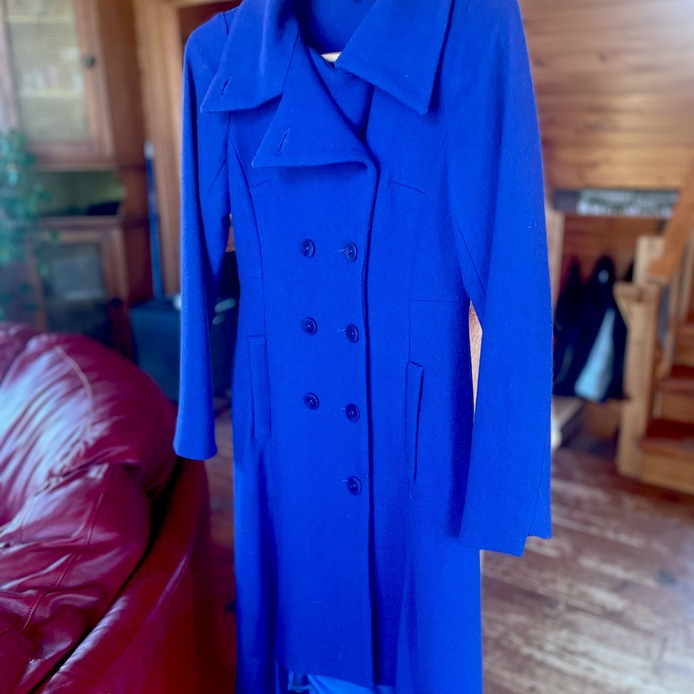 NYC made coat! Wool Military Button Up Coat size XS Nature vs Future Blue